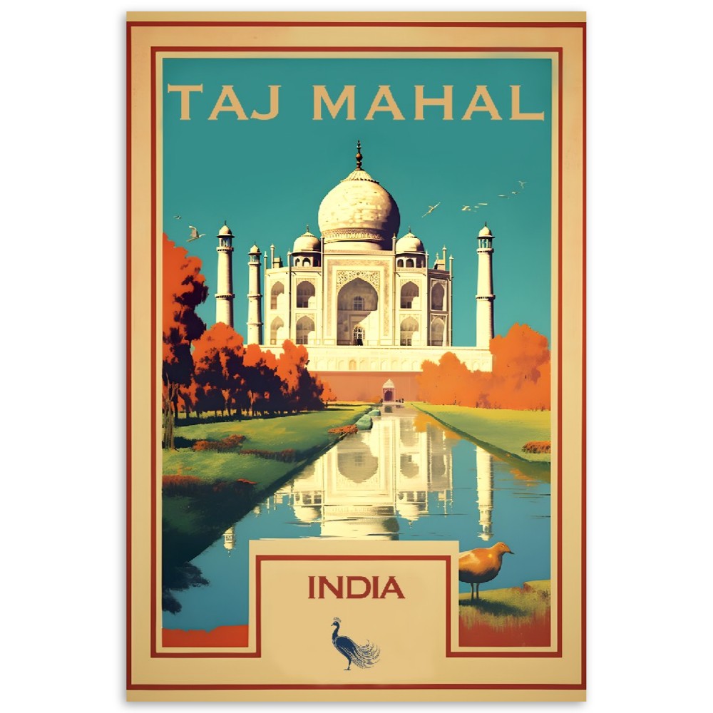 Taj Mahal Vintage Print | Taj Mahal Travel Poster | Wall Art | Poster | Print | Cafe | Desi