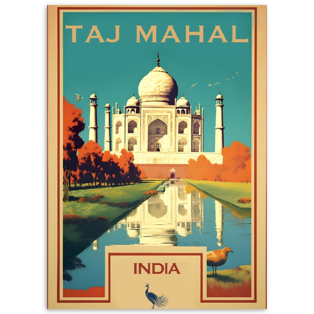 Taj Mahal Vintage Print | Taj Mahal Travel Poster | Wall Art | Poster | Print | Cafe | Desi