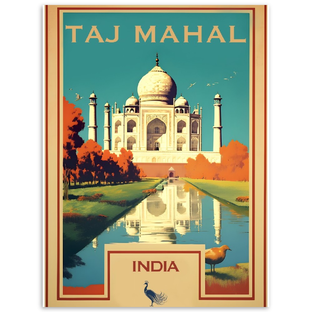 Taj Mahal Vintage Print | Taj Mahal Travel Poster | Wall Art | Poster | Print | Cafe | Desi