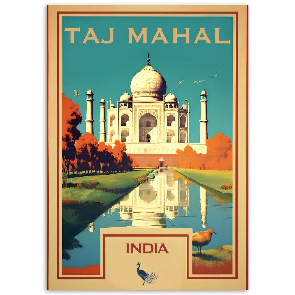 Taj Mahal Vintage Print | Taj Mahal Travel Poster | Wall Art | Poster | Print | Cafe | Desi