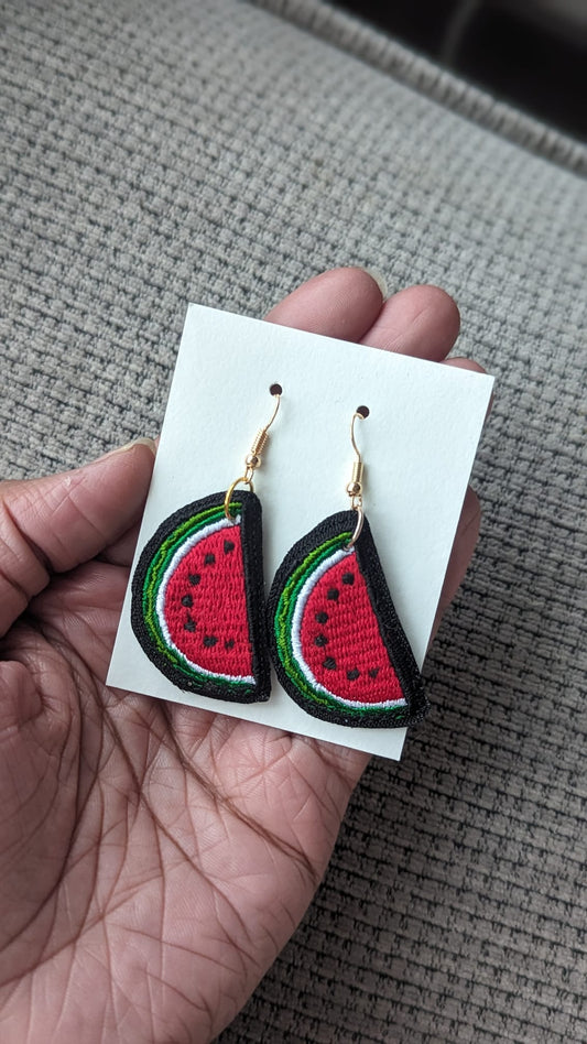 Embroidered Watermelon Earrings - Palestine