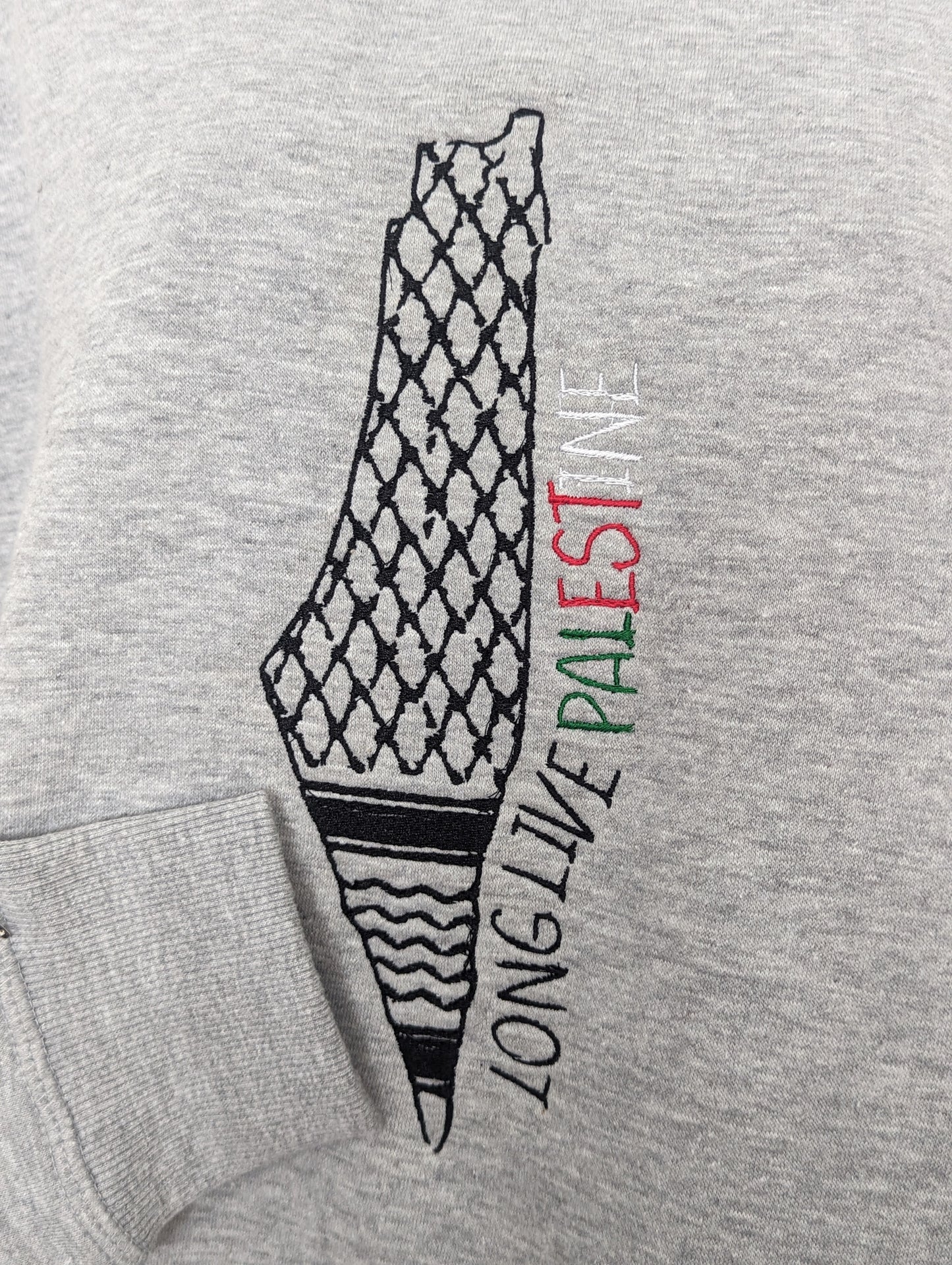 Embroidery | Keffiyeh Palestine Map | Grey Jumper | T-shirt | Chest | Unisex | Men | Women | Graphic